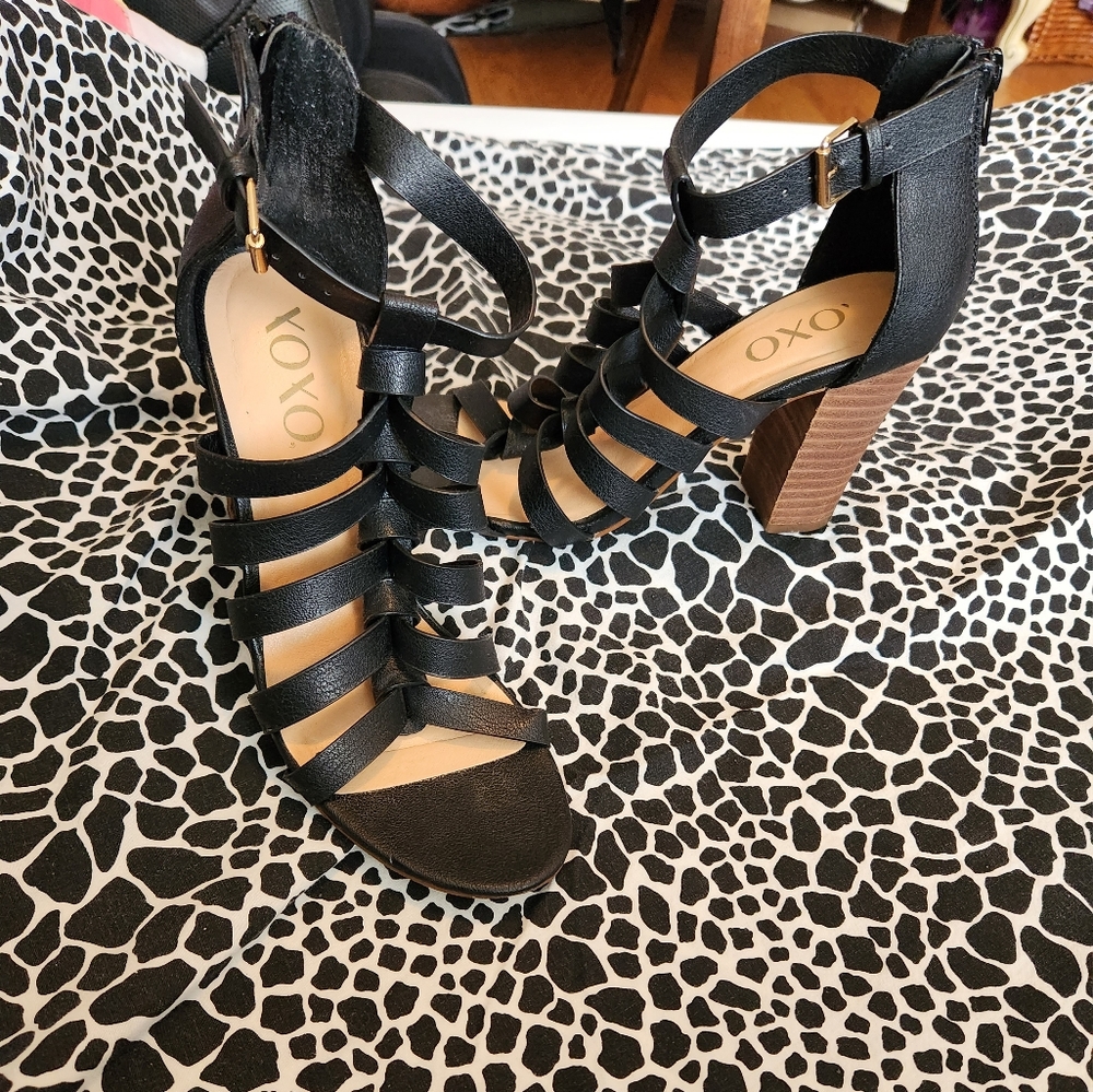 Black strappy XOXO heels